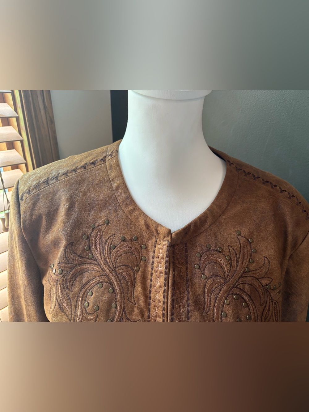 Reba Brown Faux Leather Jacket Western Embroidered Studded Boho L - Picture 11 of 14